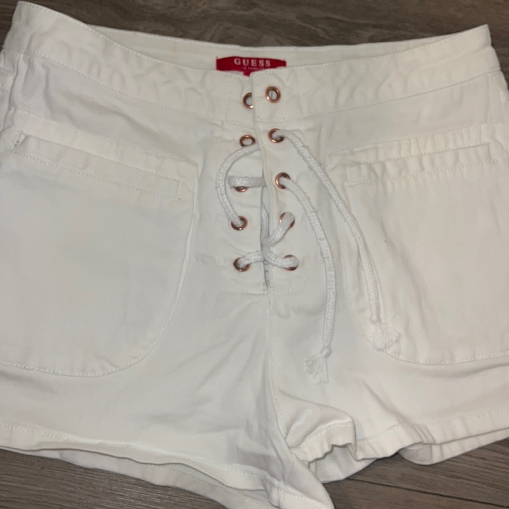 Guess Tie-Front High Waisted White Shorts